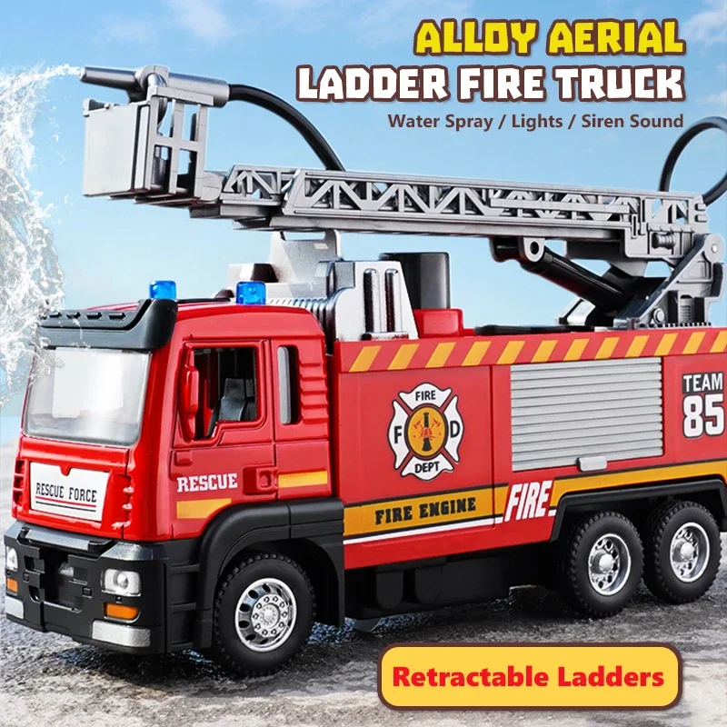 

1:50 Alloy Fire Truck Firefighter Simulation Sprinkler Car Diecast Water Spray with Light Music Rescue Car Children Toy Boy Gift