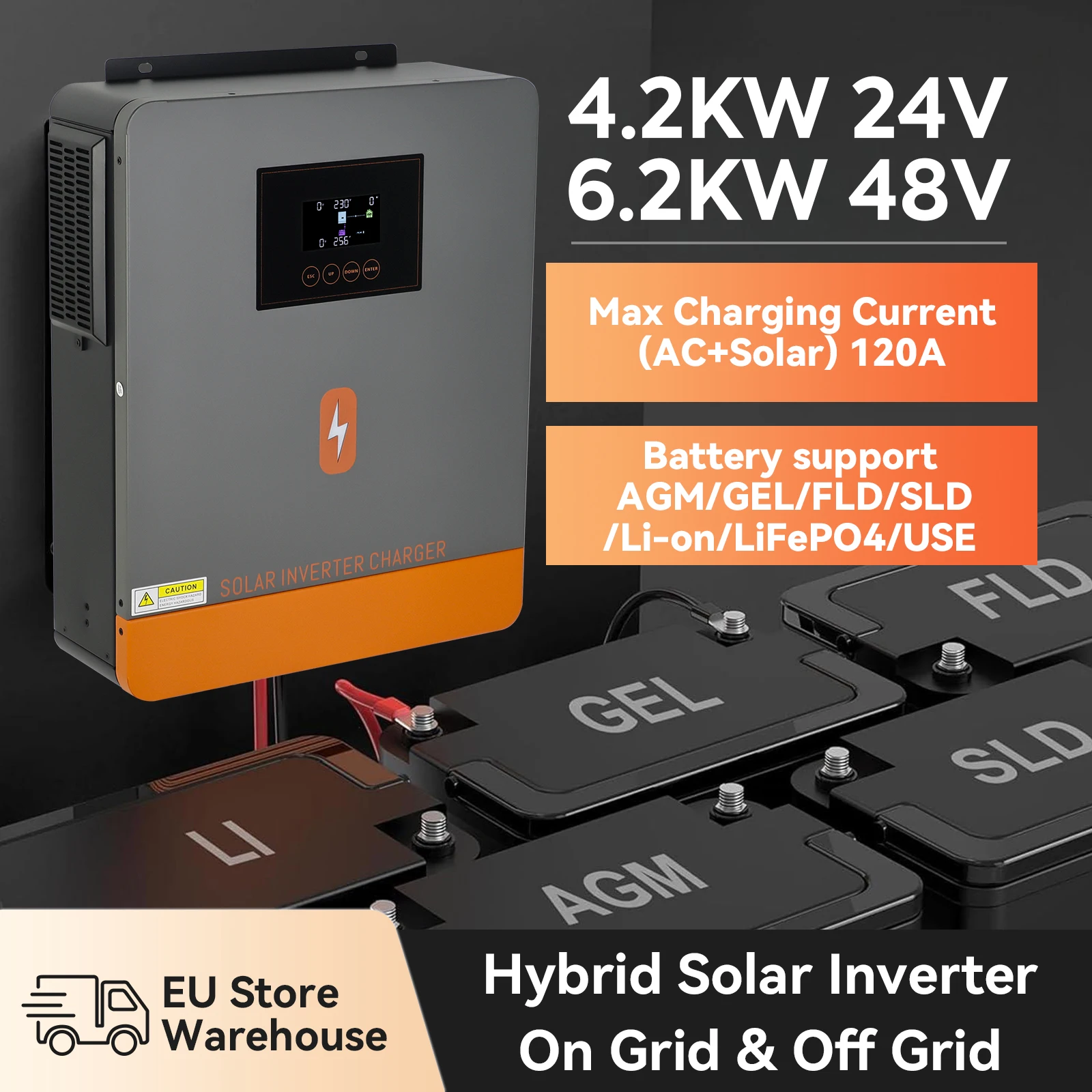 Onduleur Solaire Hybride 6.2kW Pur Sinus - 48V MPPT - Hors Réseau Avec Chargeur