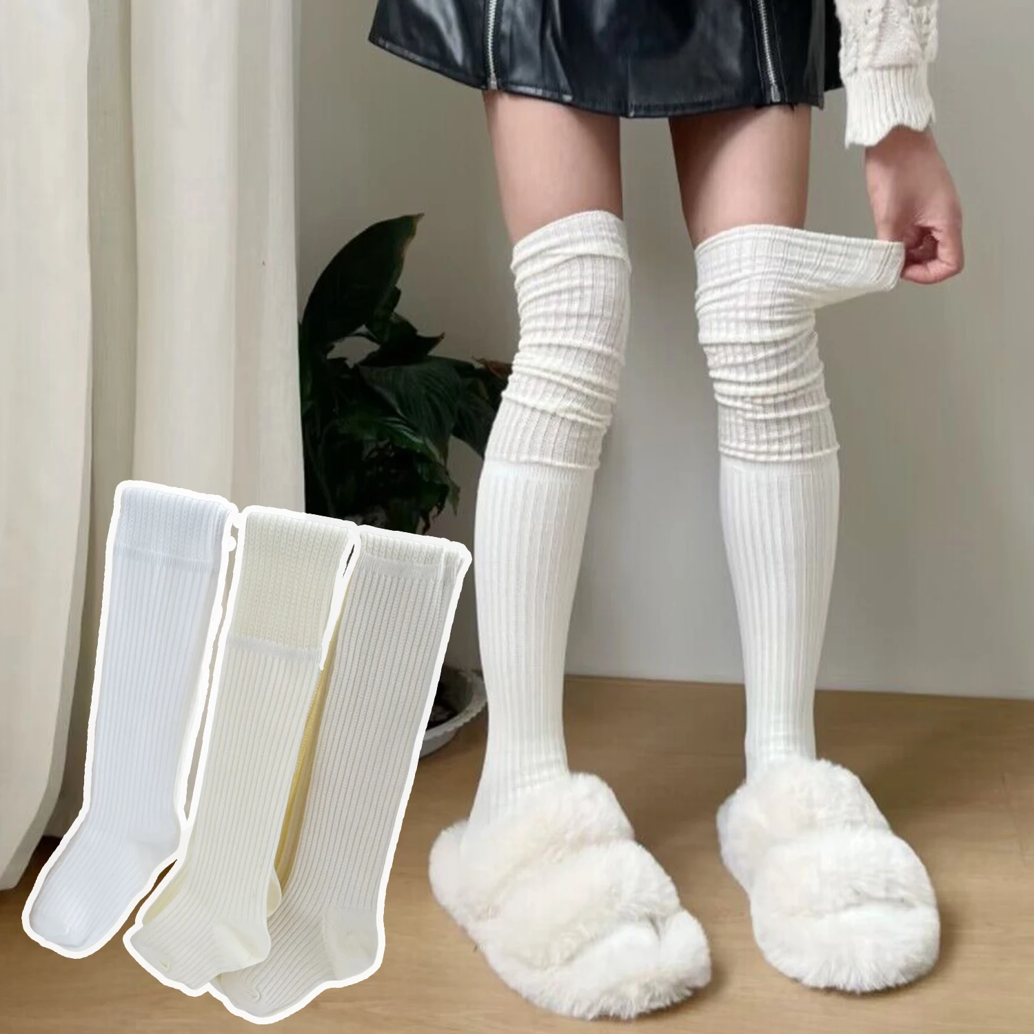 

Cotton White Stretchy Long Socks Women Sexy Over Knee Thigh High Socks Over The Knee Stockings Ladies Girls Warm Long Tube Socks