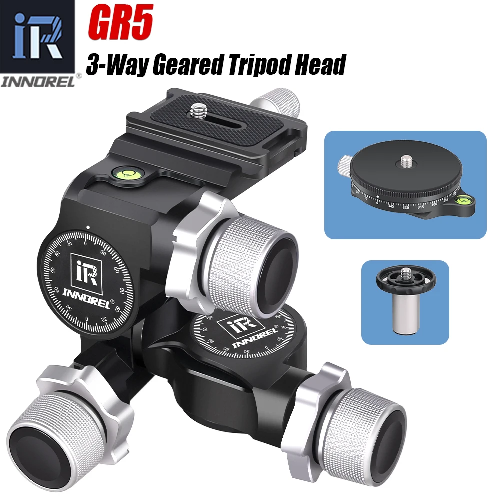 Tripod Ball Head INNOREL GR5 CNC Aluminum Alloy High Precision 3 Way Geared for Photography Camera