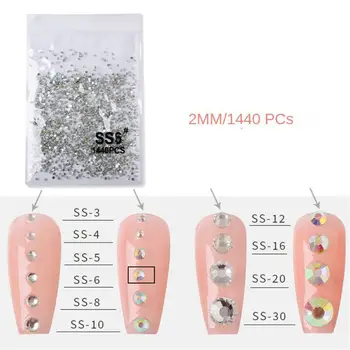 스와로브스키 클리어 크리스탈 AB 플랫백 유리 네일 아트 라인석 네일 스트라스 믹스 사이즈 비 핫 픽스 라인석 접착제