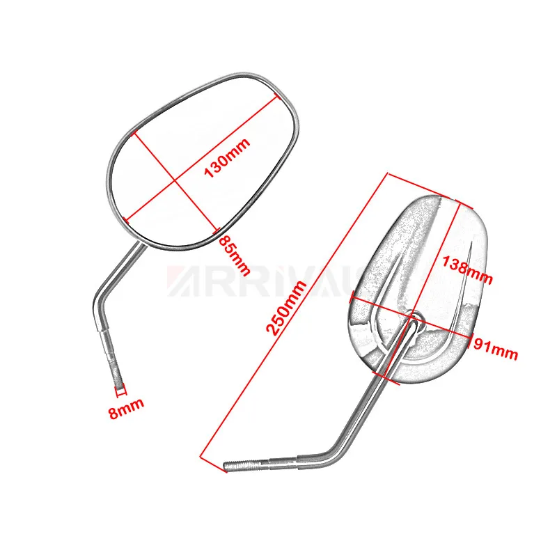 8MM Bright Black Rear Rearview View Side Mirror For Harley For Yamaha Honda Suzuki Mirrors Motorcycle Accessories motorcycle handle bar mirror