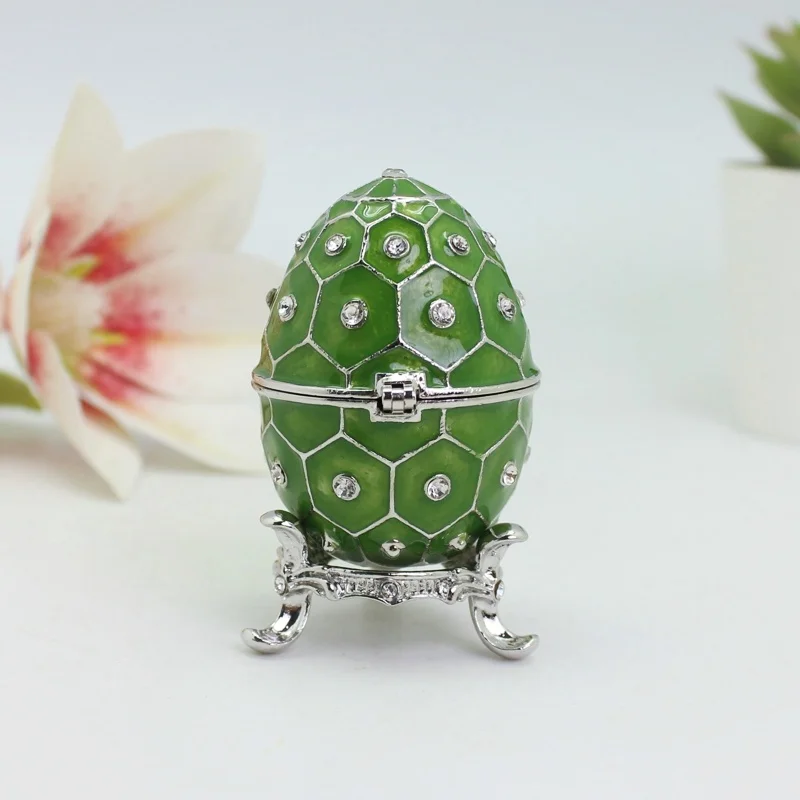 SHINNYGIFTS Faberge Egg Metallfigur, handbemalte Emaille-Schmuckkästchen für Heimdekoration, einzigartiges Ostergeschenk für die Familie – Detail 8