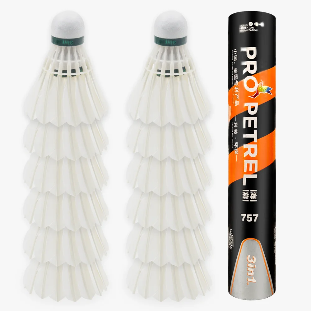 12Pcs Pro Petrel 757 3in1 Training Goose Feather Shuttlecocks Birdies Badminton Outdoor Indoor Shuttlecock Sports Game