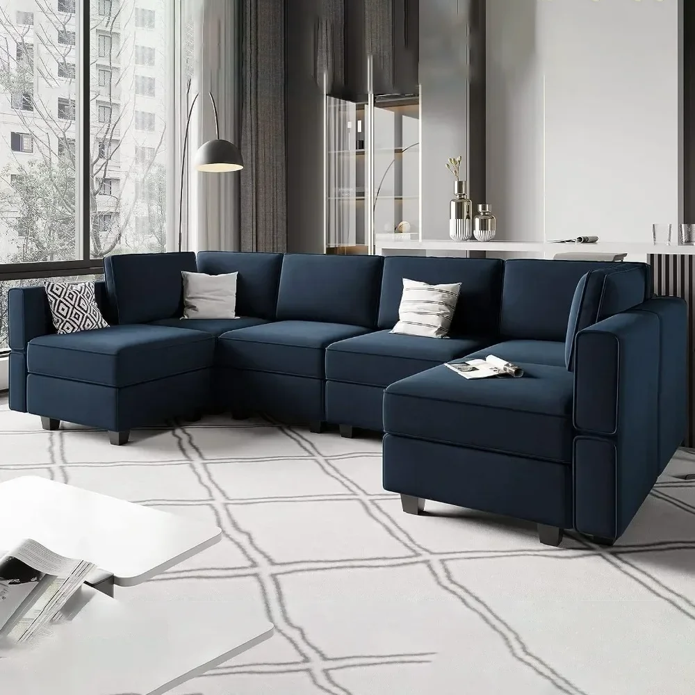 

Sofa Modular Reversible Sectional Sofa U Shaped Couch With Storage Seat With Chaise Velvet Blue Luxury Bedroom Set Furniture