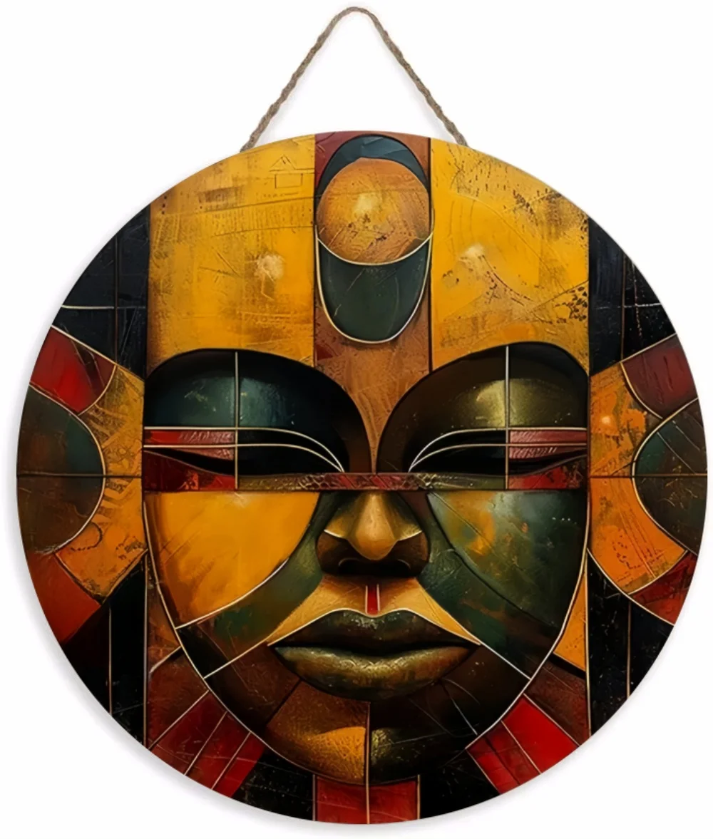 Abstract African Queen 2D Metal Wall Art Cultural Decor Display Disc 7.8in