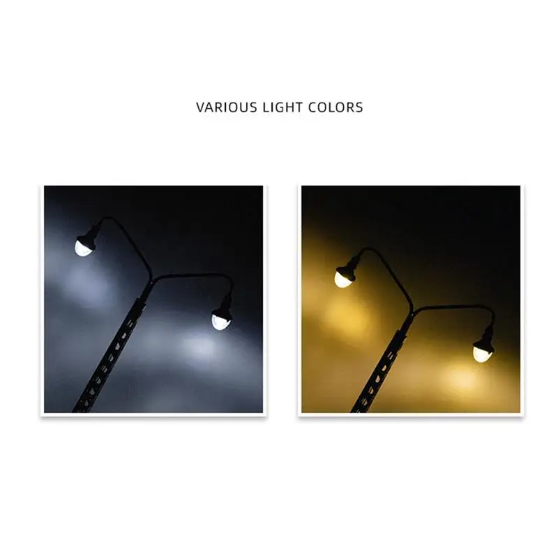 5PCS HO 1:87 Scale Model Railway Layout Lamp Warm/White LED Dual Head Lighted Lamp for 3V Voltages for Railway & Building Layout 5