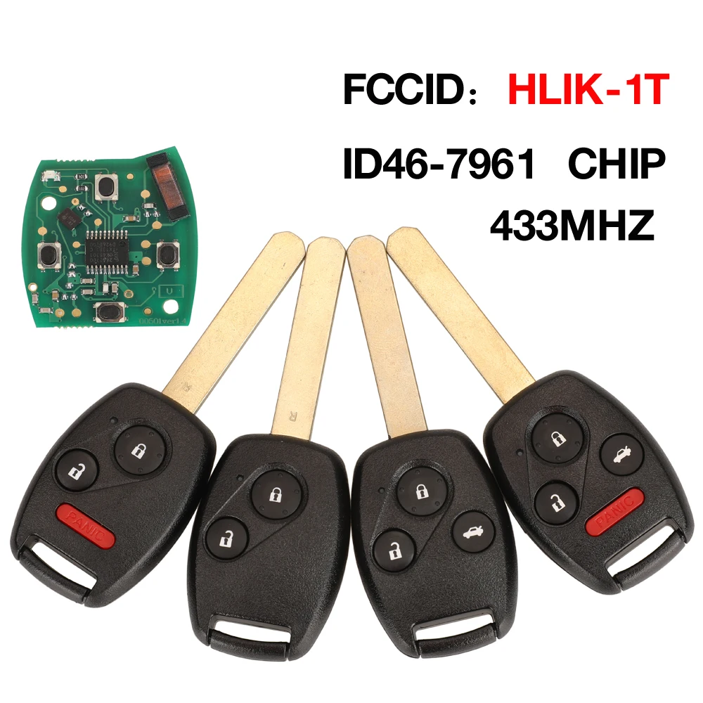 

jingyuqin 433Mhz ID46 PCF7961 Chip Remote Key For Honda HLIK-1T HLIK-2T Accord Element Pilot CR-V HR-V City Jazz Odyssey Civic