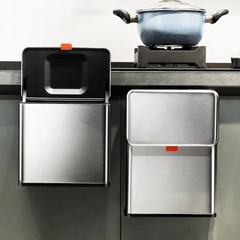 Pattumiera da cucina a parete 2025 Nuovo |   Contenitore sospeso in acciaio inossidabile a mani libere con coperchio |   Soluzione di rifiuti della cucina domestica 1