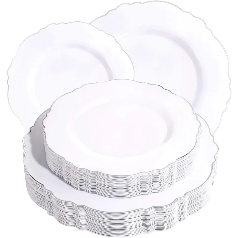 Plastic Disposable Plates 60pcs 30 10.25inch 30 7.5inch for Baroque Upscale Parties Wedding