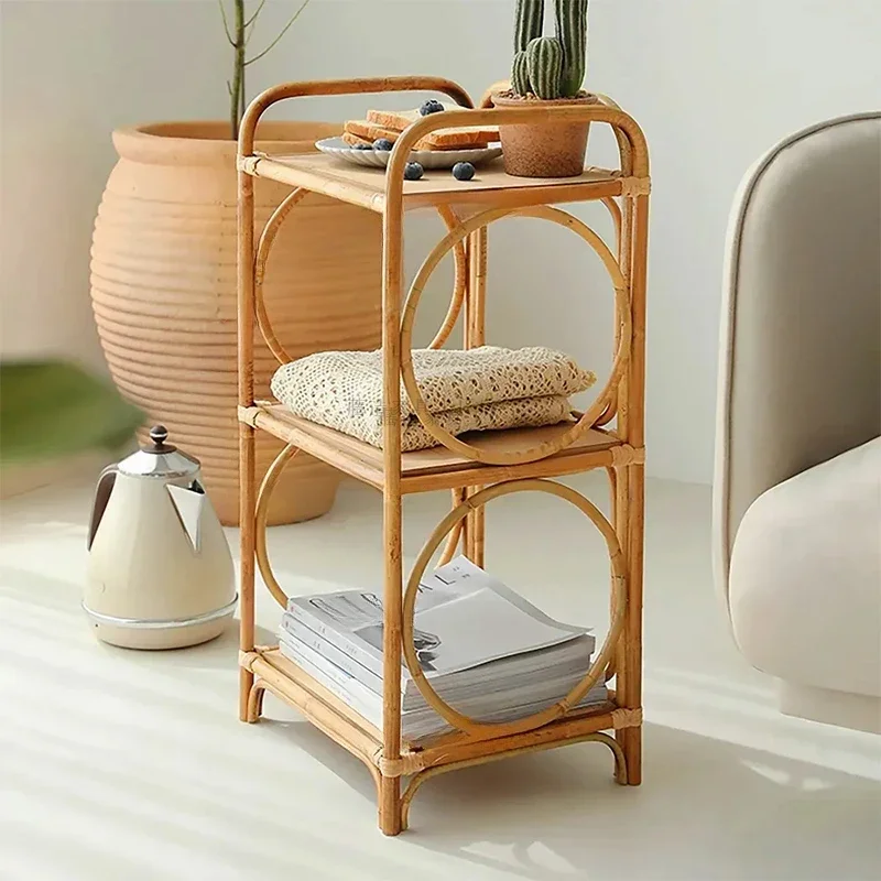 Multi-functional Rattan Storage Cabinet, Bedside Table, Floor, Multilayer, Bedroom, Living Room, Sofa, Desks