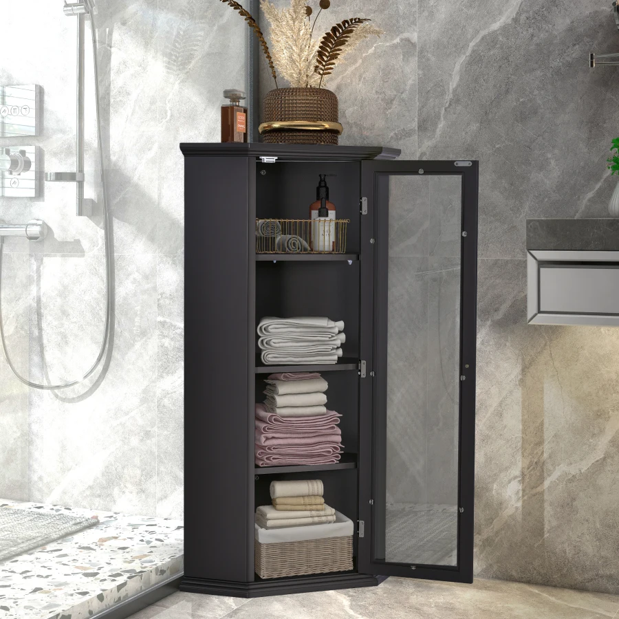 Freestanding Bathroom with Glass Door Corner Storage