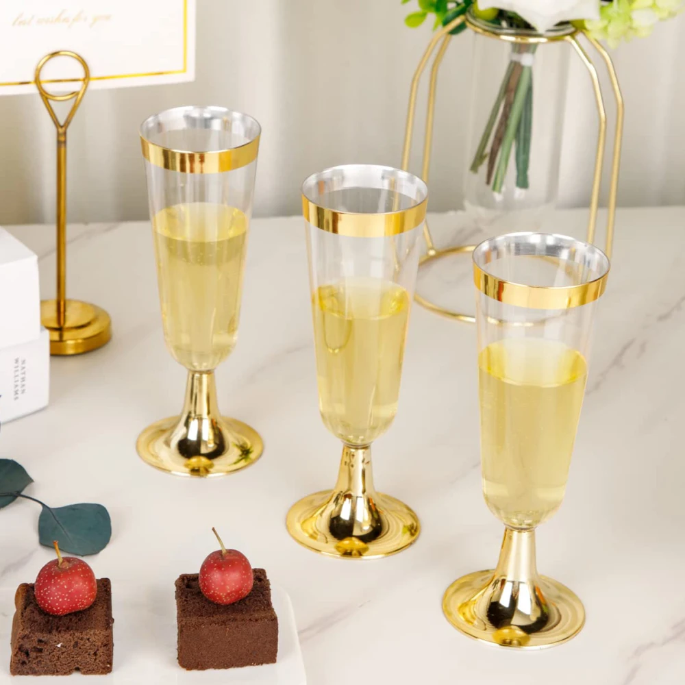 Description Picture 2 of item25pcs Champagne Flutes Plastic Disposable Champagne Glasses Wine Glasses Toasting Champagne Flutes Wedding Party Cocktail Cups