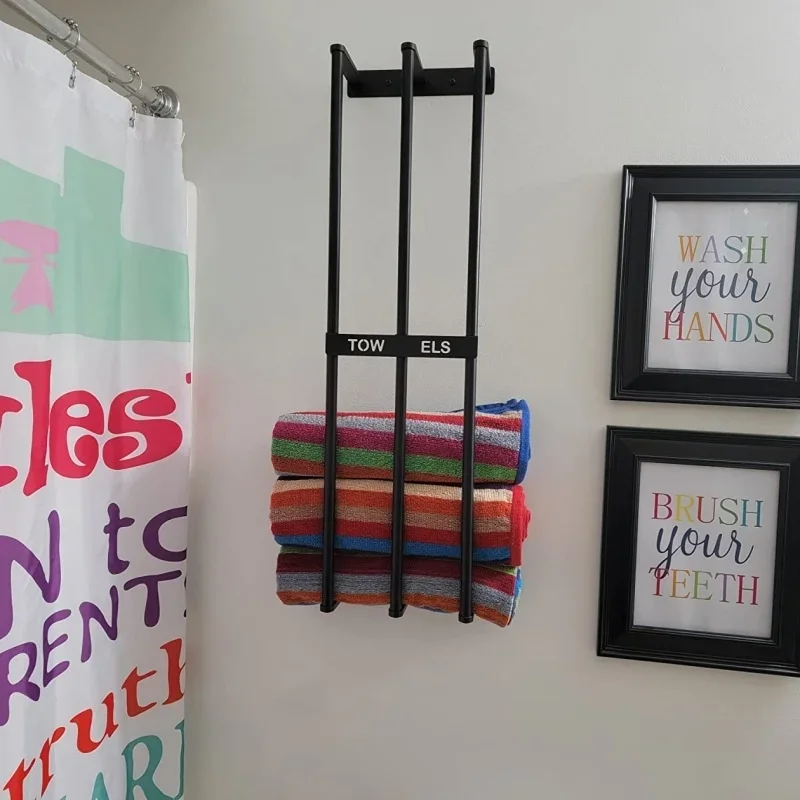 Wall Hung Metal Towel Rack &ndash; Large Capacity Bathroom Storage Shelves, Hotel Towel Organizer, Modern Bathroom Stand