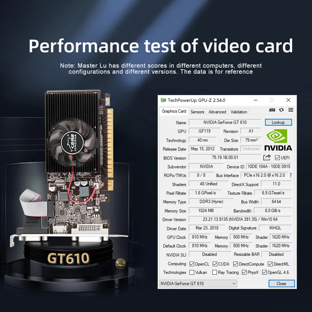 ǻ ũž ӿ  ī, HD VGA DVI ̽ ü ׼, GT610, 810MHZ DDR3, 1GB ǻ ׷ ī
