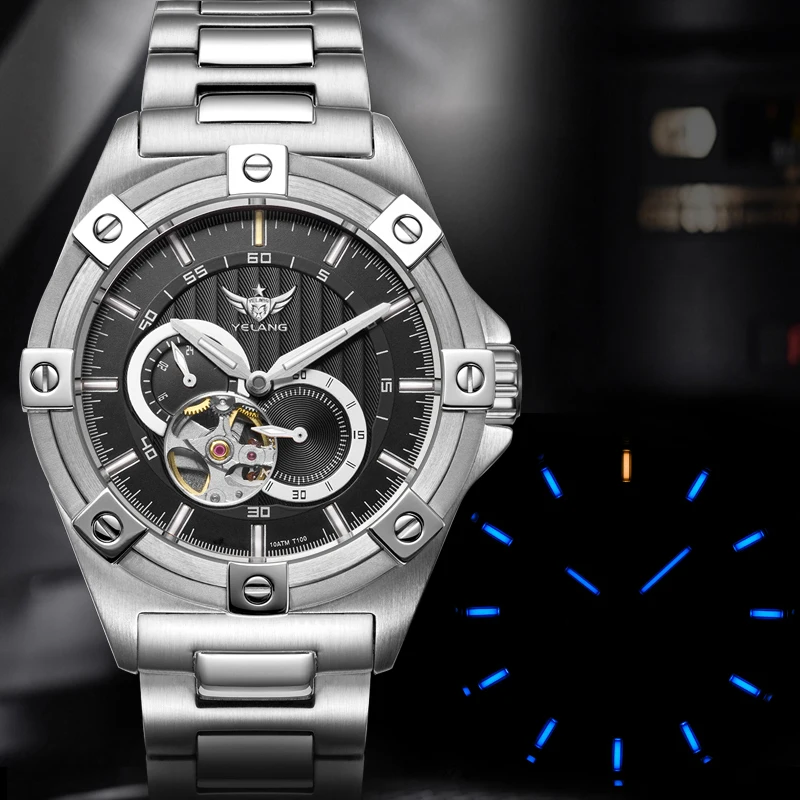 Yelang V1024 Men Brand Watches 44mm Japan miyota 82S7 Automatic Mechanical movement Luminous Men 100m Waterproof Watch business mechanical watch business watch link