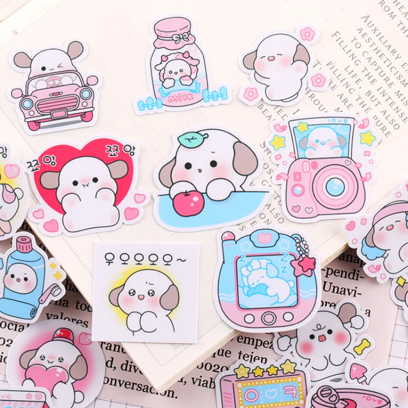 40Pcs Puppy Pink Doodle Handbook Cartoon Dog Stickers Cute Diy Photo Album Cellulare Notebook Animal Small