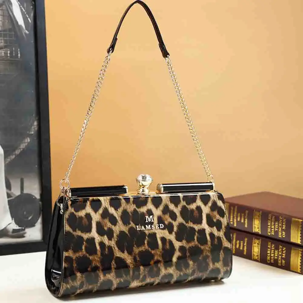 

Top Quality Frame Bag for Women Luxury Patent Leather Ladies Clip Clutch Dinner Party Purse Elegant Madam Shoulder Handbag 2023