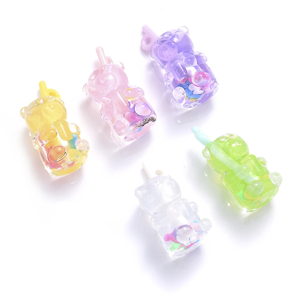 10pcs Cute Transparent Bear Cup Charms Kawaii Juice Cup Pendant DIY Jewelry  Making for Bracelet Necklace Keychain Phone Craft