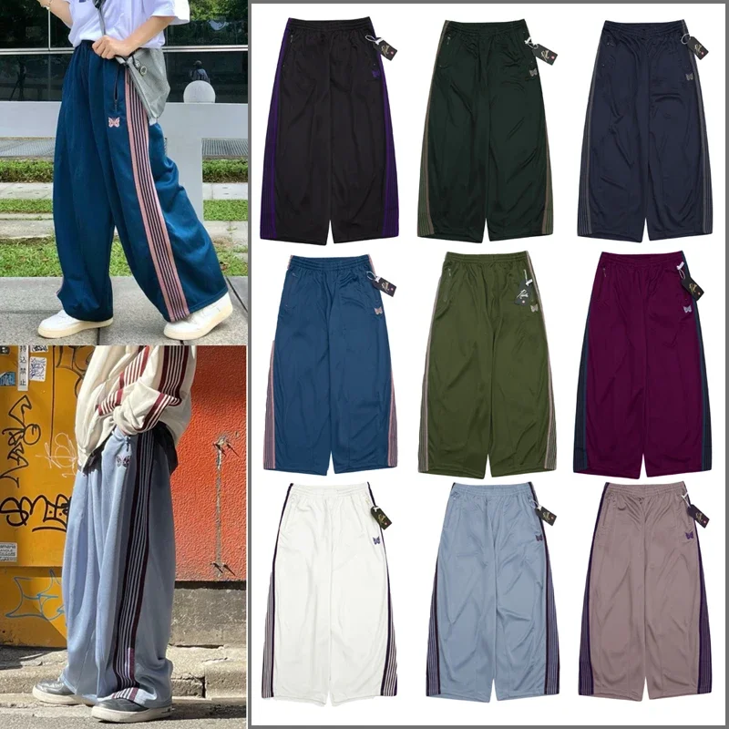 

Wide Plate AWGE Needles Sweatpants Men Women 1:1 Top Quality Embroidered Butterfly Stripe Needles Pants Trousers