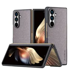Elegant Leather Textile Phone Cover - Stylish Master Design by Coqua for Samsung Z Fold 3 (Light Grey)
