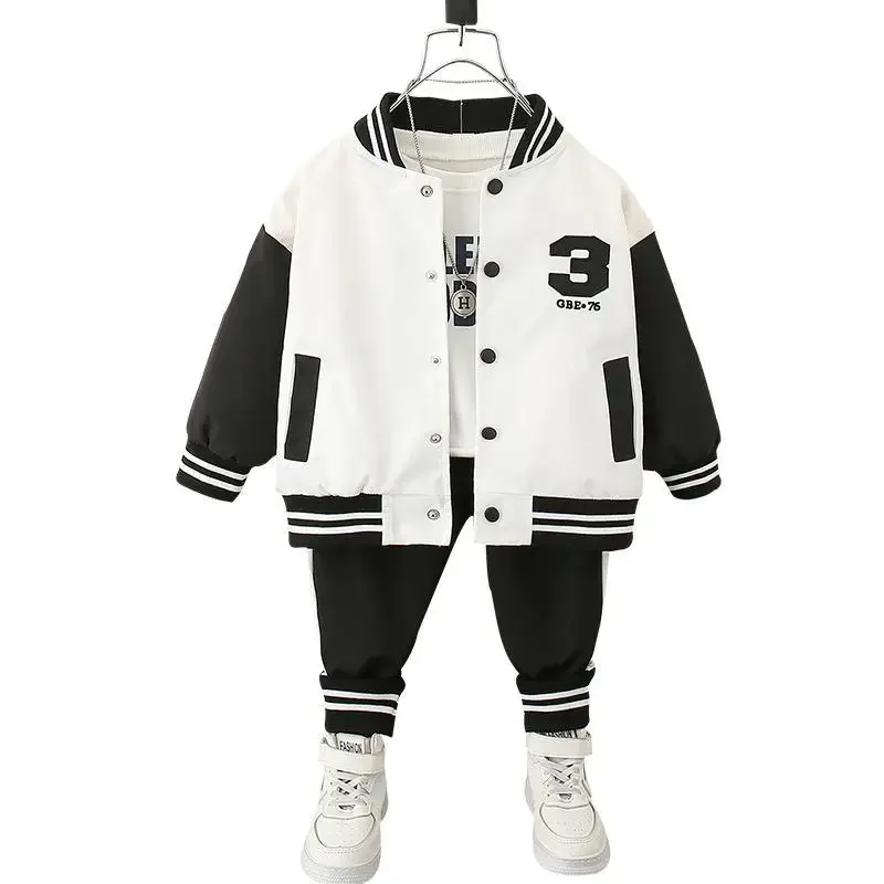 

2022 Boys Babys Sets Fashion Jacket Letter Boy Clothing Suit Teenager Children Korean Coats Tops + Pants Cotton 2 3 6 8 10 year