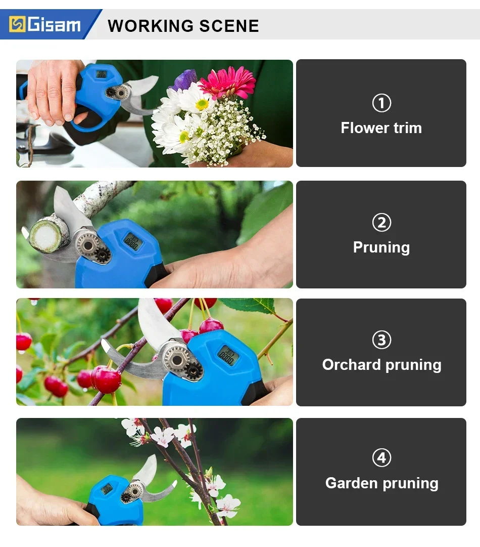 30mm Brushless Electric Pruning Shears 2 Gears Electric Scissors Orchard Shrub Branch Pruning Garden Tool For Makita 18V Battery 4