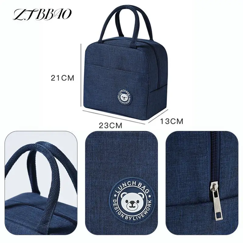 1PCS Portable Zipper Thermal Oxford Lunch Bags Fresh Cooler Bags Waterproof Nylon Women Convenient Lunch Box Tote Food Bags images - 6