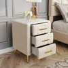 Velvet Nightstand with 3 Drawers,Upholstered Nightstand with Faux Marble Top,End Table with Metal Legs for Bedroom, Living Room 1