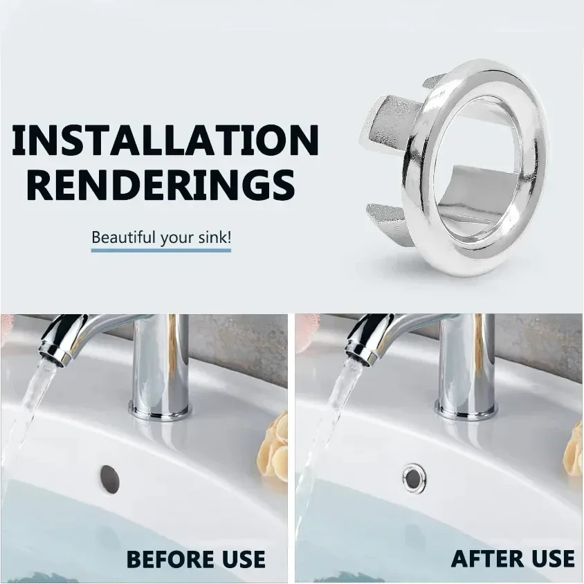4PCS Plastic Bathroom Kitchen Basin Sink Overflow Cover Ring Insert Replacement Chrome Hole Round Drain Cap Drain Plug Sink