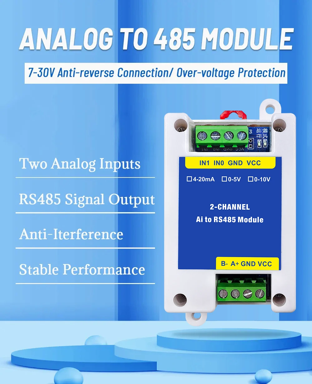 Conversion Module Analog 4-20mA 0-5V 0-10V to RS485 Modbus RTU Protocol 2 4 8 Ch