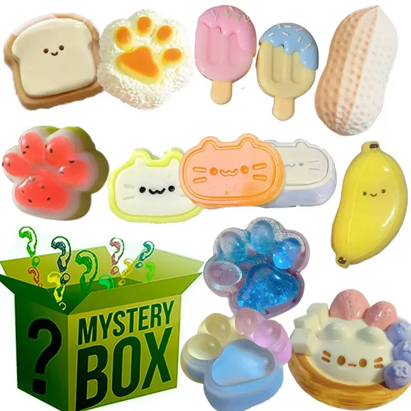 Mystery Fidget Toy Blind Box, Simuliertes Essen, Antistress-Fuß-Squishy-Spielzeug, Quetschspielzeug, Mochi Squishy, Stressabbau-Spielzeug