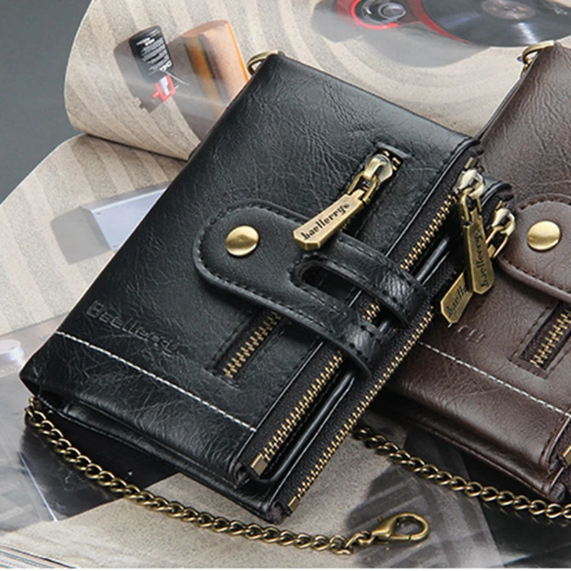 Men Wallet retro Leather gentleman Slim purse Pocket  Coin Pouch short Portable Card Holder Male Double Zipper money clip
