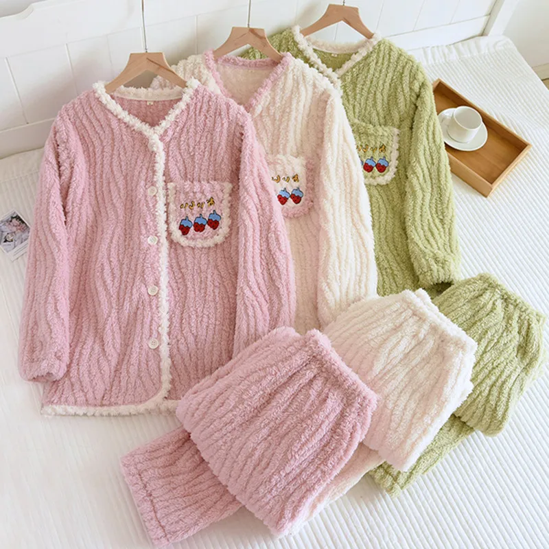 

Осенне-зимний новый фланелевый женский пижамный комплект с бархатными утепленными брюками с длинным рукавом домашний сервис повседневная одежда для сна