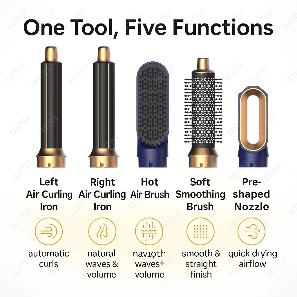 5-in-1-Trockner- und Styling-Set mit professioneller Heißluftbürste und Haarglätter zum Locken und Glätten_voghion.com
