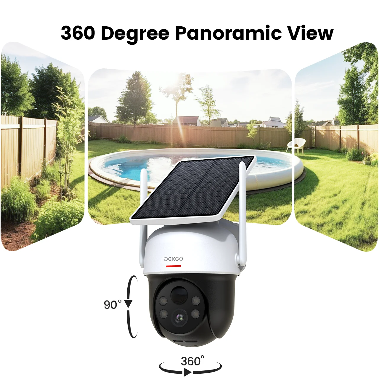 Dekco 3MP 100% Wire-Free Solar WiFi Camera 5000mAh Battery Two-way Audio Security Camera Wireless Solar Panel PTZ CCTV Camera 2