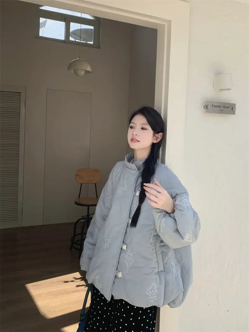 Gentle Wind Collar Embroidery Warm Cotton-padded Jacket Coat Women's Winter Casual Coat