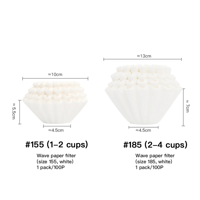 KALITA #155 #185 웨이브 붓기 커피 종이 필터, 웨이브 드리퍼와 함께 사용, 1-2, 2-4 컵 필터, 커피 종이 100 시트