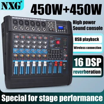 Factory Direct NXG Professional Power Amplifier Mixer 4/6 Channel 350W+350W/450W+450W 16DSP Reverberation Bluetooth Wireless USB Playback 48V Phantom Power Audio Mixing Console For Stage Karaoke Live Show 2