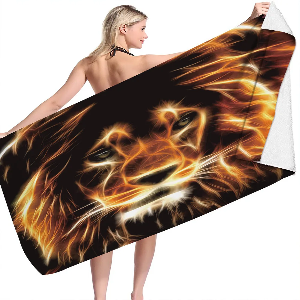 Ferocious Lion Beach Towel Microfiber No Sand Free Quick Dry Surf Poncho Bath Summer Swimming Fitness Camping Travel Women Men