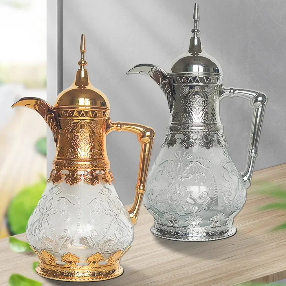 

Middle Eastern Style 1600ML Glass Vacuum Flask Fruit Juice Drink Glass Jug Arabic Coffee Pot For Home Cold Kettle Brewing Teapot