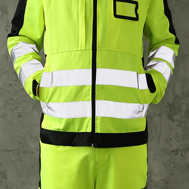 High Visibility Workwear Suit Work Suit Fluorescent Yellow Work Jacket and Pants Set with Multi Pockets Work Wear 4