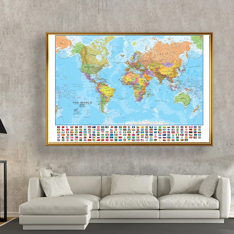 World Map Wall Decor Art Posters Print Decorative Hanging Picture for Office School Paintings Decoration Travel Map 100x70cm