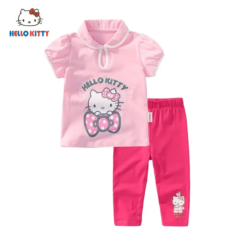 

Y2K kawaii sanrio, Hello Kitty мультфильм аниме новый летний костюм с коротким рукавом модные тонкие леггинсы с коротким рукавом костюм из двух частей 2023