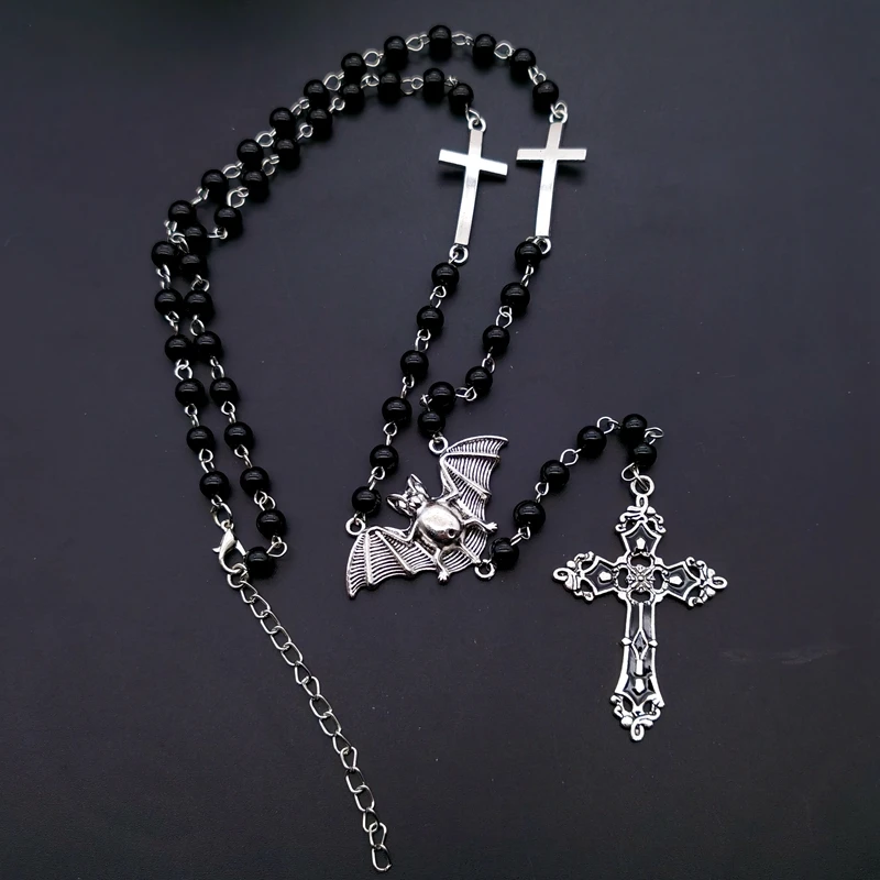 Cross Vampire Ankh Rosary Occult Goth Ankh Beads Bat Gothic Vampire Vampiric Beaded Egyptian Tradgoth Jewelry Gift Handmade