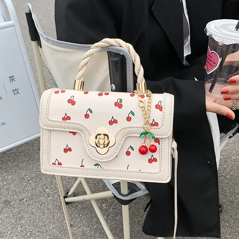 

Fashion Small Square Women Crossbody Bag Cherry Pattern Female Portable Messenger Bags Versatile Casual Girls Shoulder Bags