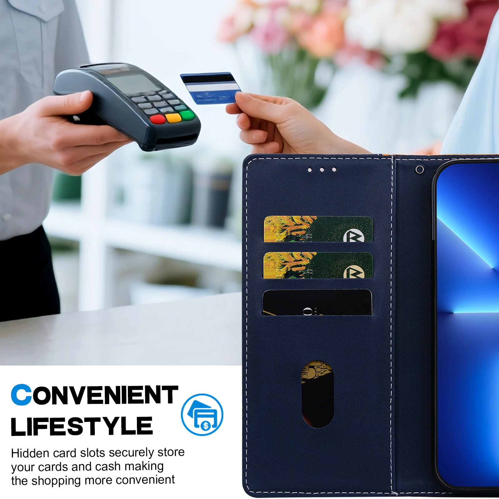 Embossed Solid Color Magnetic Flip Leather Wallet Case Cover