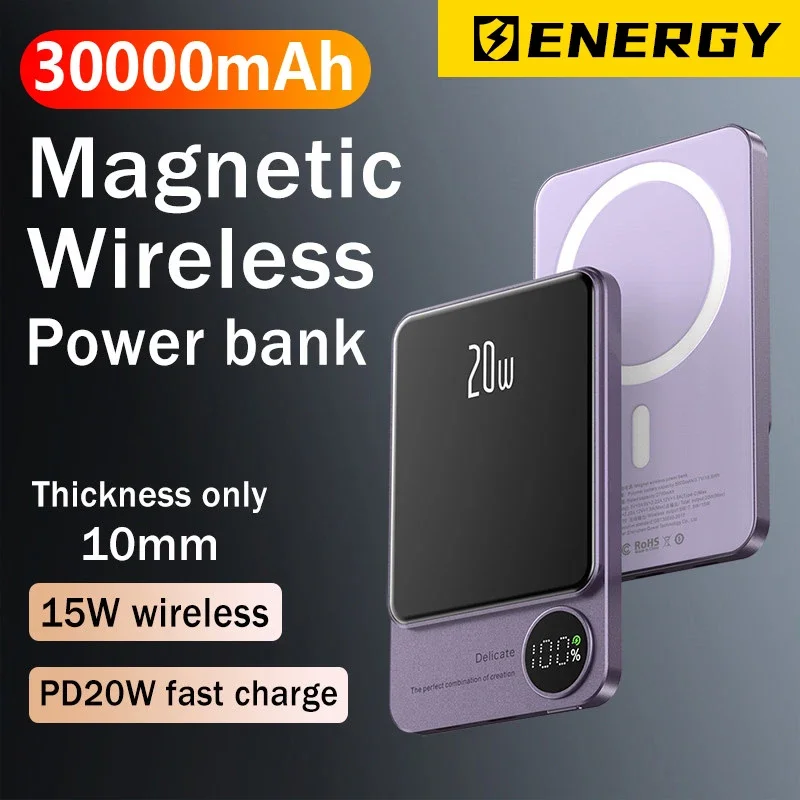 

Wireless Power Bank Magnetic 30000mAh Portable Powerbank Type C Fast Charger For iPhone Xiaomi Samsung All Magsafe Series Phones