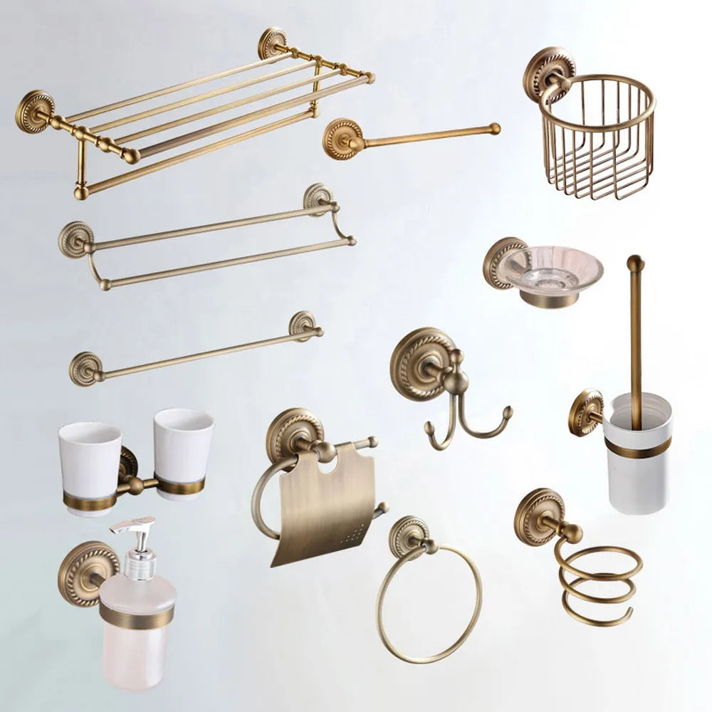 Antique Brass Wall Mounted Bathroom Accessories Set Bath Hardware Towel Bar azh131
