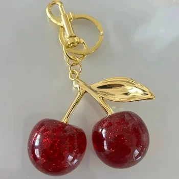 Fashion Delicious Red Cherry Keychain Summer Fruits Cherries Pendant Keyring For Women Men Jewelry Bag Accessories Gift